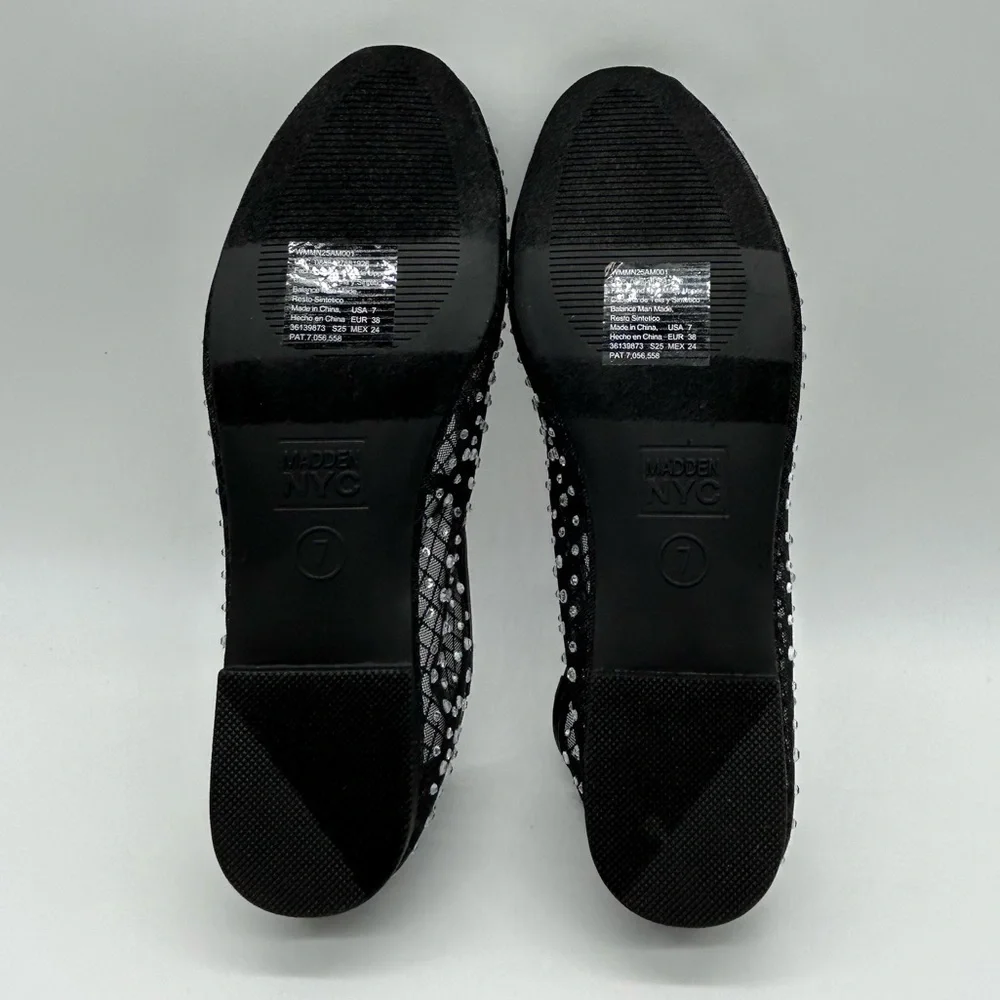 Madden NYC Black Mesh Rhinestone Mary Jane Flats | Size 6 | Vegan | New in Box - Picture 8 of 11